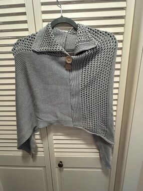 Light Gray Knit Button-Front Women's Poncho Sweater